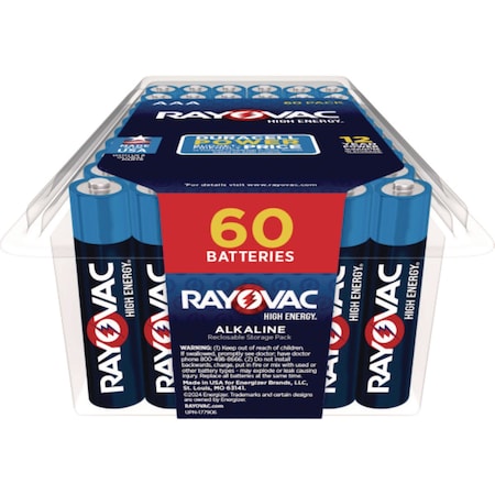 Rayovac Alkaline Battery, AAA 1.5V DC 60 PK 82460PPK